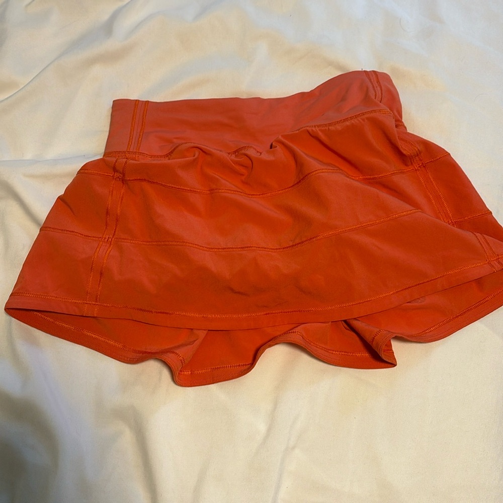 Lululemon pace, rival, mid rise skirt, warm, coral